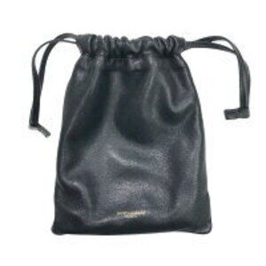 Saint Laurent Drawstring Pouch Lambskin Chain Shoulder Bag Black